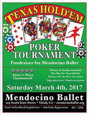 Texas Hold'em Poker Tournament: A fundraiser for Mendocino Ballet