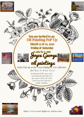 Joyce George long time painter is leaving the area planning a Pop Up and a small Farewell sale