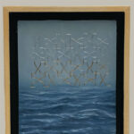Gallery 4 - Oil painting of ocean waves superimposed by silver and gold markings