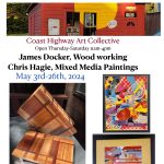 Abstract paintings and intricate inlayed woodworking at CHAC by Chris Hagie & James Docker May 4-26, 2024